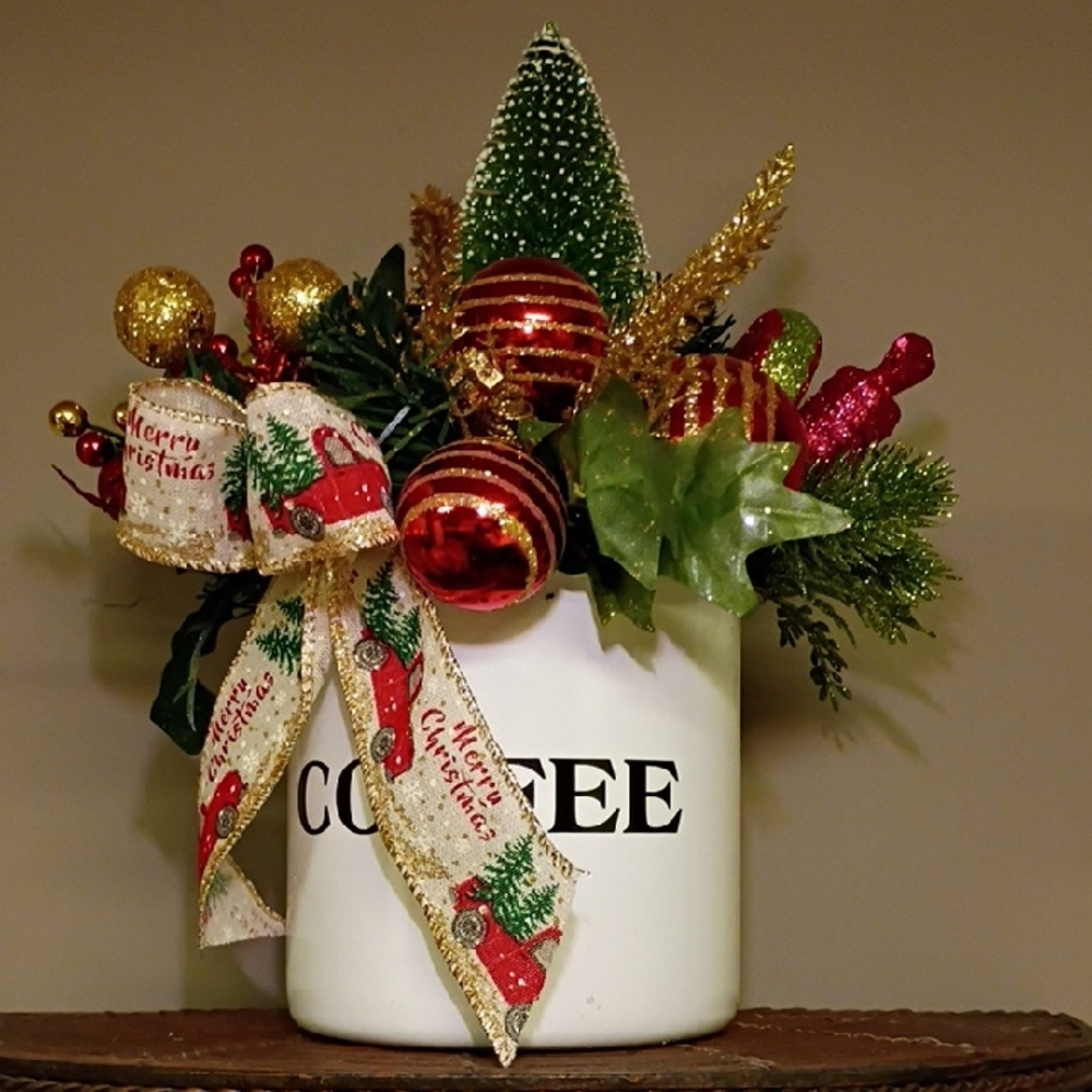 Festive Holiday Coffee Arrangement Galvanized Container - Picture 1 of 4
